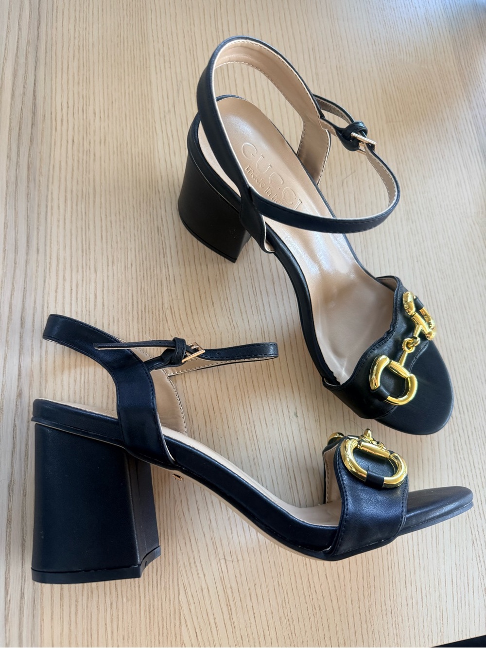 Black Horsebit Block Heel Sandals